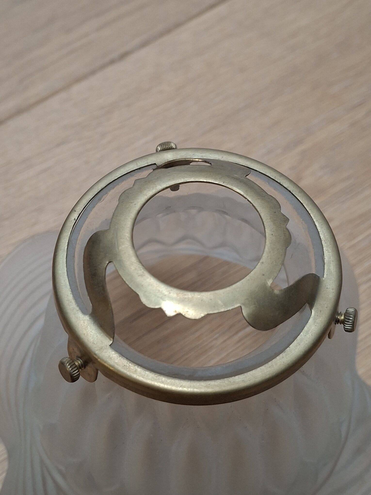 Abat-jour tulipe verre dépoli et laiton 50s