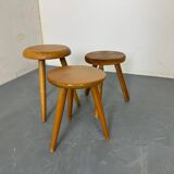 Mid-century French elm stools, 1950s, set of 3