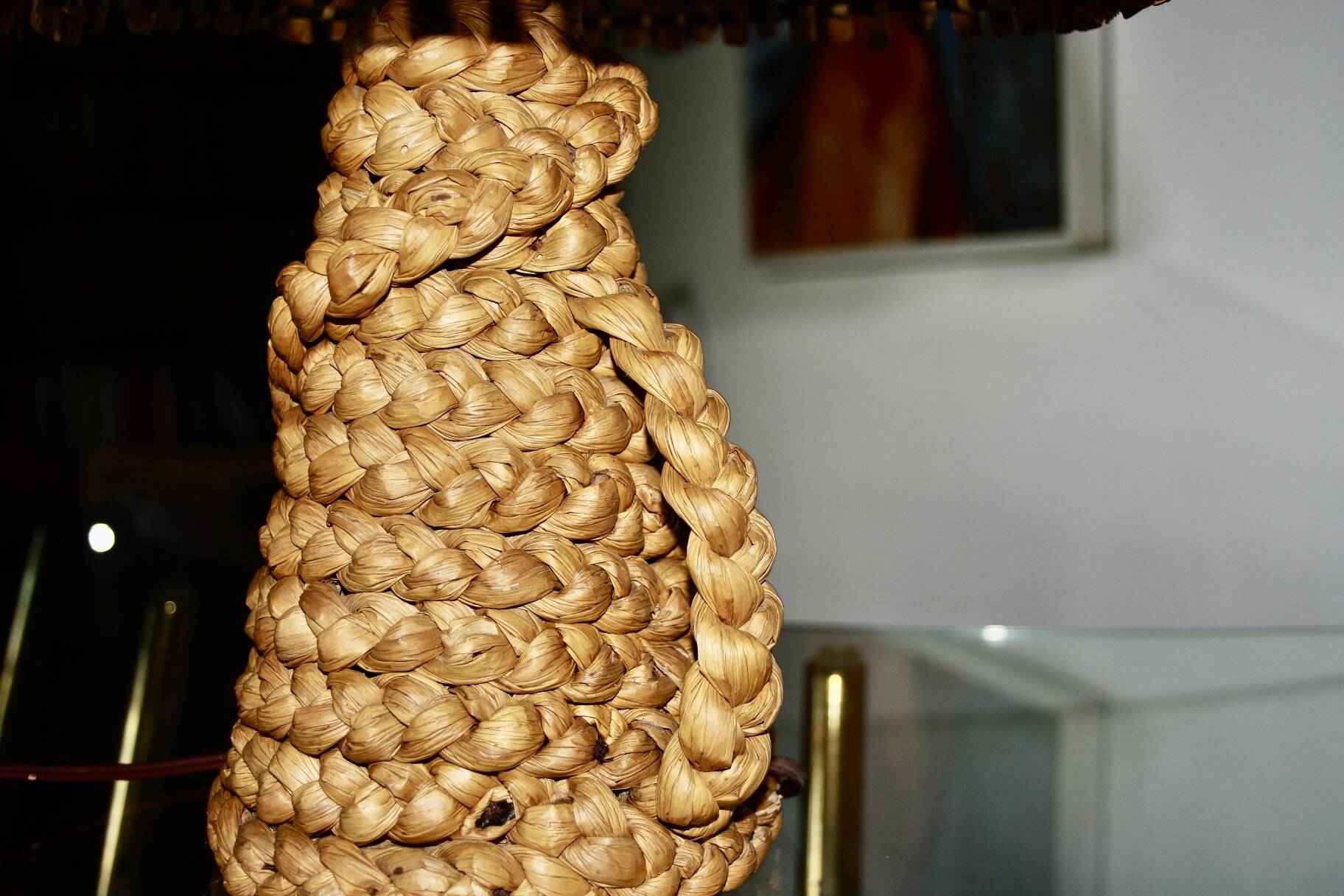 Vintage lamp in braided reed and bamboo