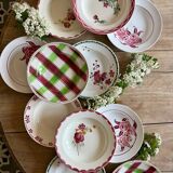 Set of 12 mismatched antique soup plates