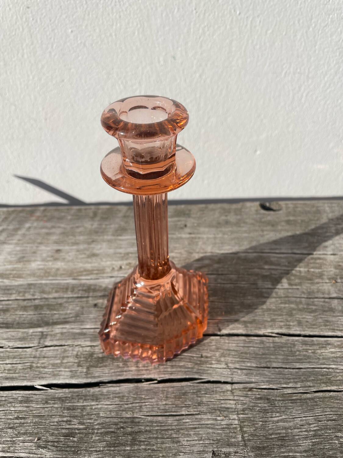 Bougeoir Rosaline verre rose art déco