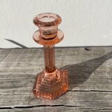 Bougeoir Rosaline verre rose art déco
