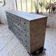 Patinated blue workshop furniture with XL drawers in oak and beech.