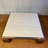 XXL copper, brass and travertine square coffee table, Belgo Chrom