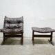Scandinavian armchair and ottoman Siesta in brown leather by Ingmar Relling for Westnofa editions