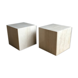 Mid-century modern travertine cube side end tables