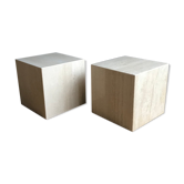 Mid-century modern travertine cube side end tables