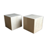 Mid-century modern travertine cube side end tables