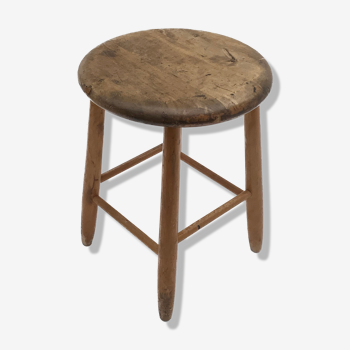 Tabouret bas rustique scandinave en bouleau des années 1950