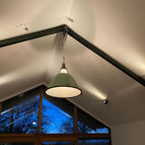 Green Enameled Industrial Pendant Light, 1950s