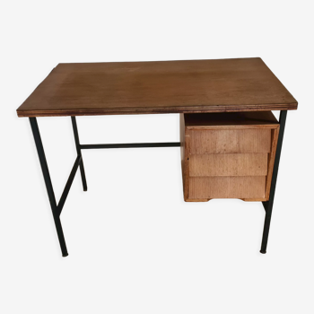 Ancien bureau bois et métal 3 tiroirs années 50