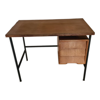 Old wood and metal desk 3 drawers 50s