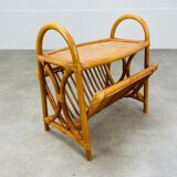 Vintage rattan magazine door side table 60s