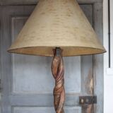 Liane and metal floor lamp with perforated leather shade featuring elephant patterns, lise.