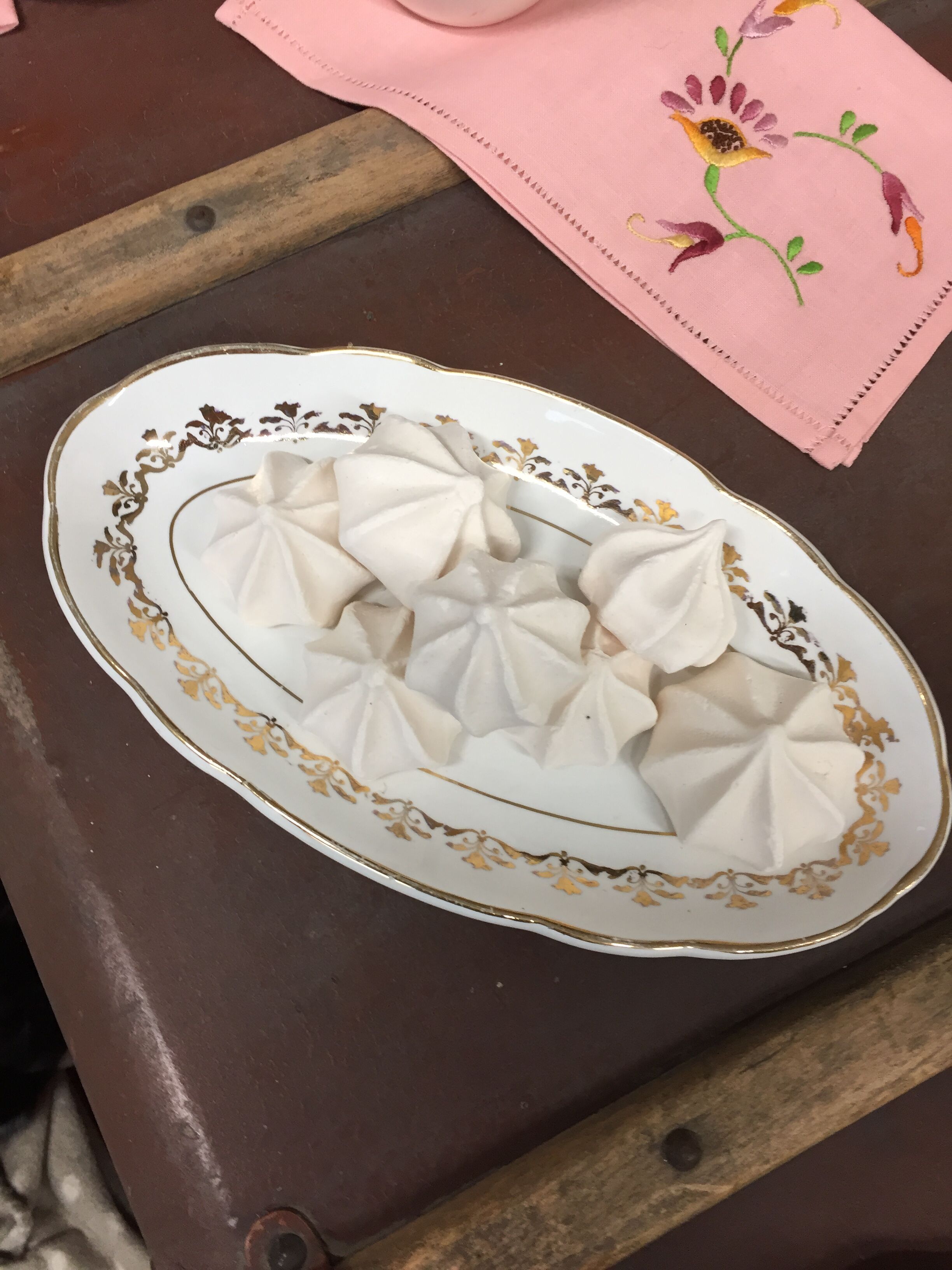 Antique oval shaped white and gold dish made in France Sarreguemines