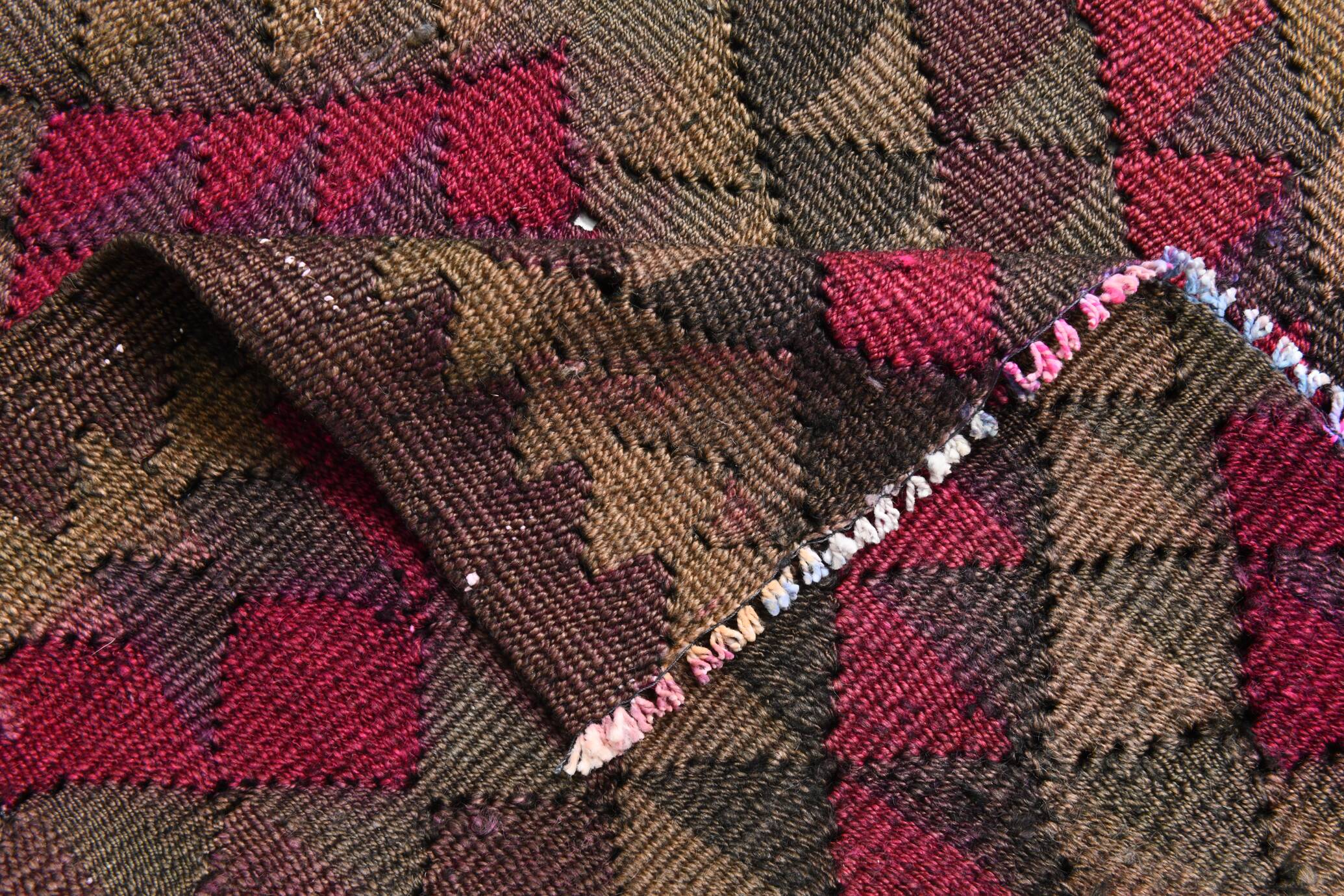 Burgundy Geometric Tribal Kilim Runner Rug, 80x342Cm