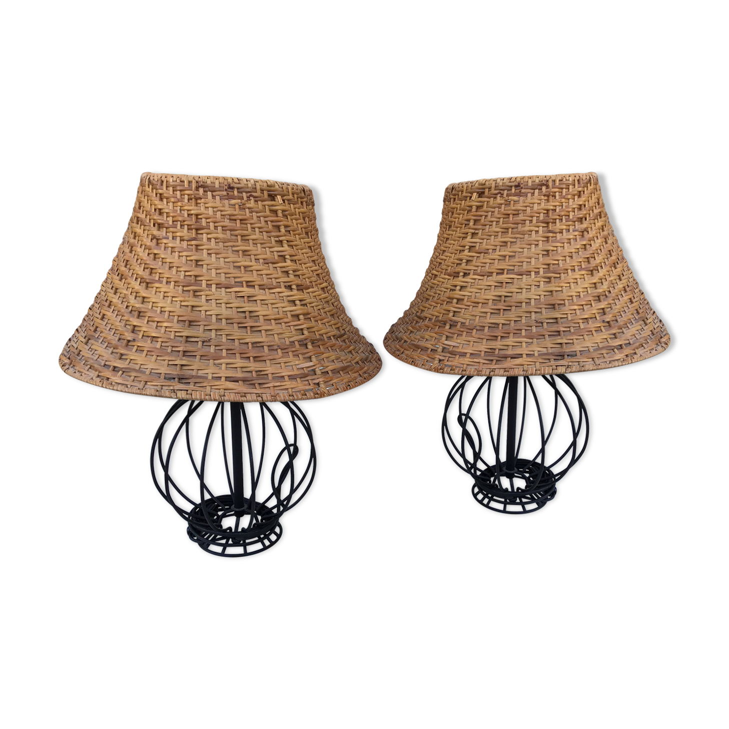 Pair of rattan bedside lampshade