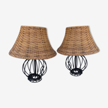 Pair of rattan bedside lampshade