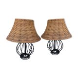 Pair of rattan bedside lampshade