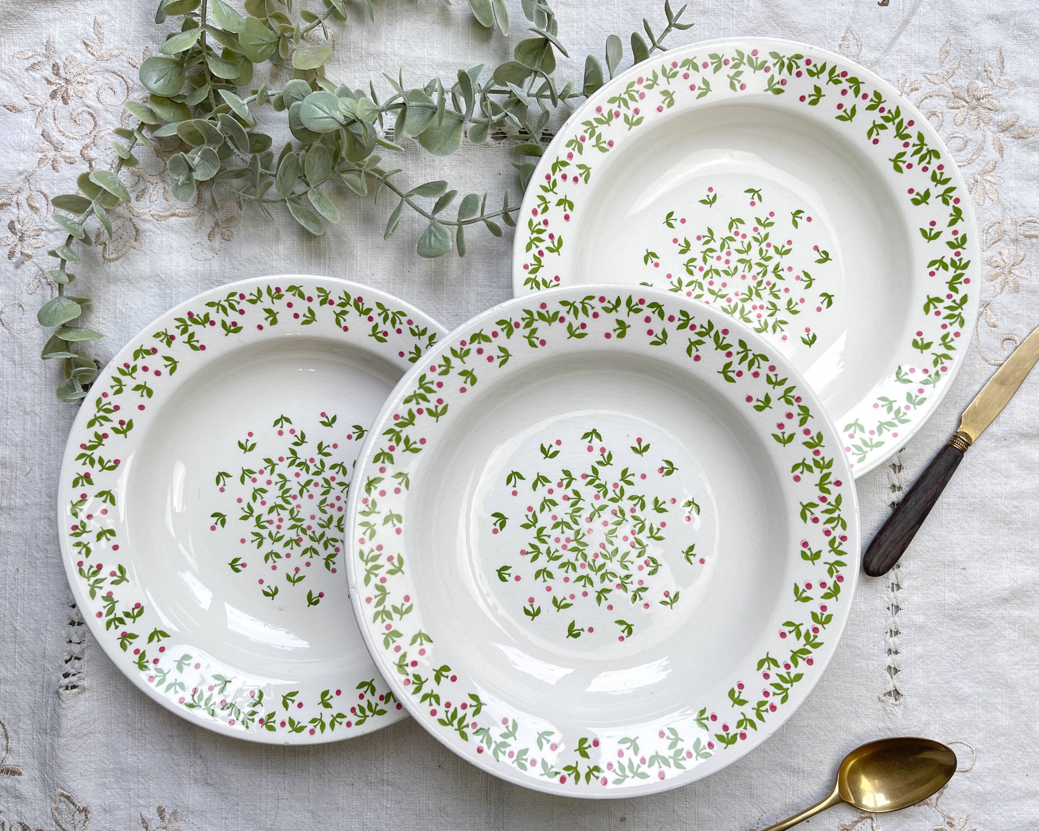 Deep plates Ironstone Italian Giovanni Valdarno pattern green red