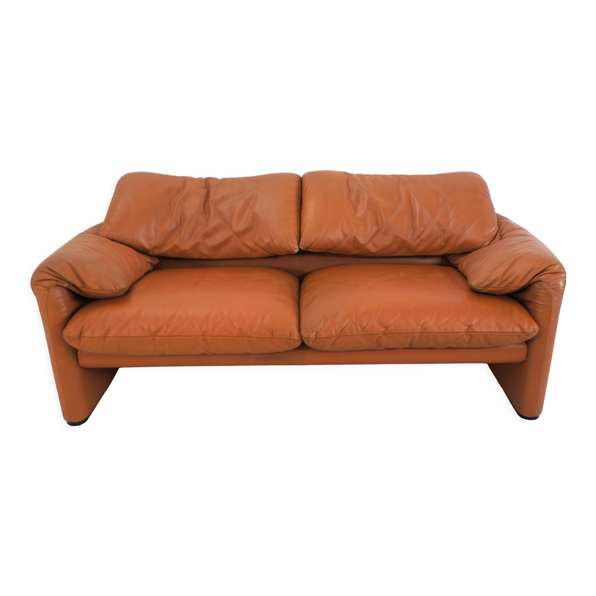Maralunga leather cognac sofa by Vico Magistretti