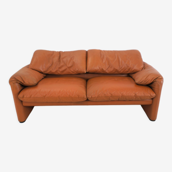 Maralunga leather cognac sofa by Vico Magistretti