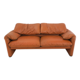 Maralunga leather cognac sofa by Vico Magistretti