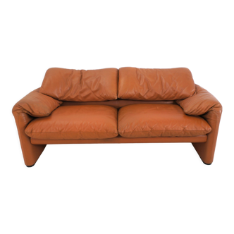 Maralunga leather cognac sofa by Vico Magistretti