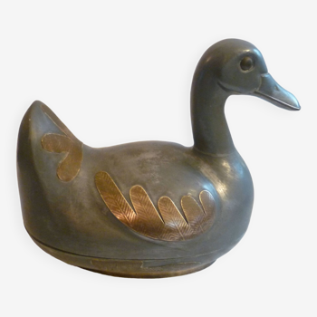 Large duck in tin and brass box
