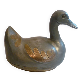 Large duck in tin and brass box