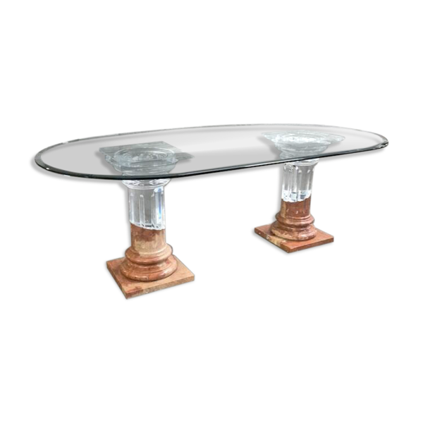Table à manger par fabianart avec 2 colonnes doriques en marbre et acrylique - Italie années 1980