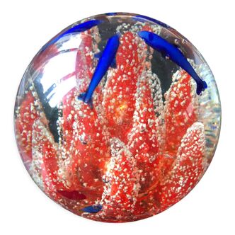 Murano glass ball paper press Coral dolphins and fish