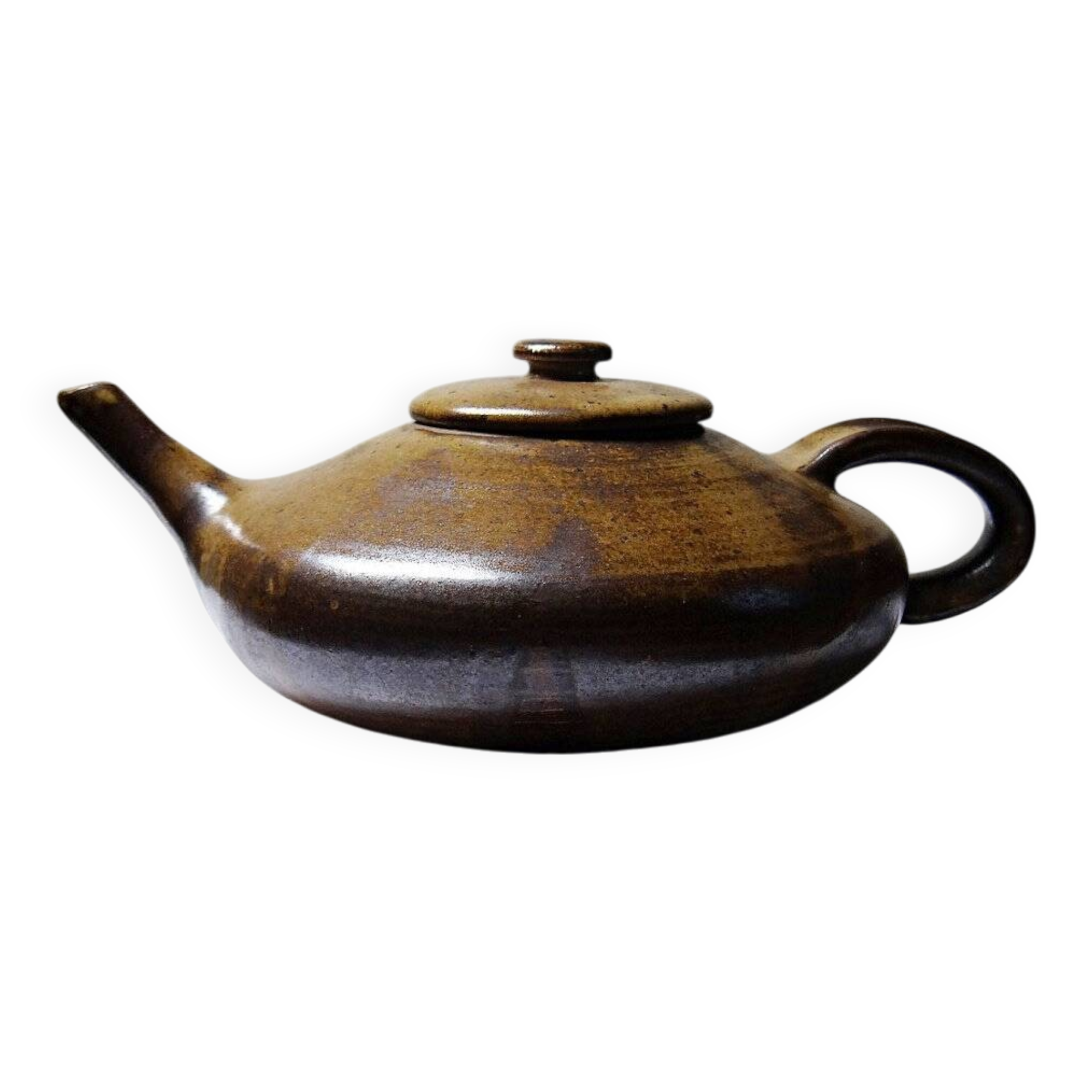 Vintage Japanese-style teapot from the 70s-90s, handmade brown stoneware, signed Pichon