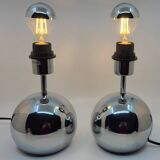 Paire de lampes boule, à poser en inox chromé Vintage