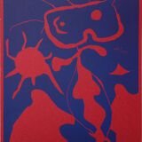 Joan miro: man with a red sun - original signed linocut