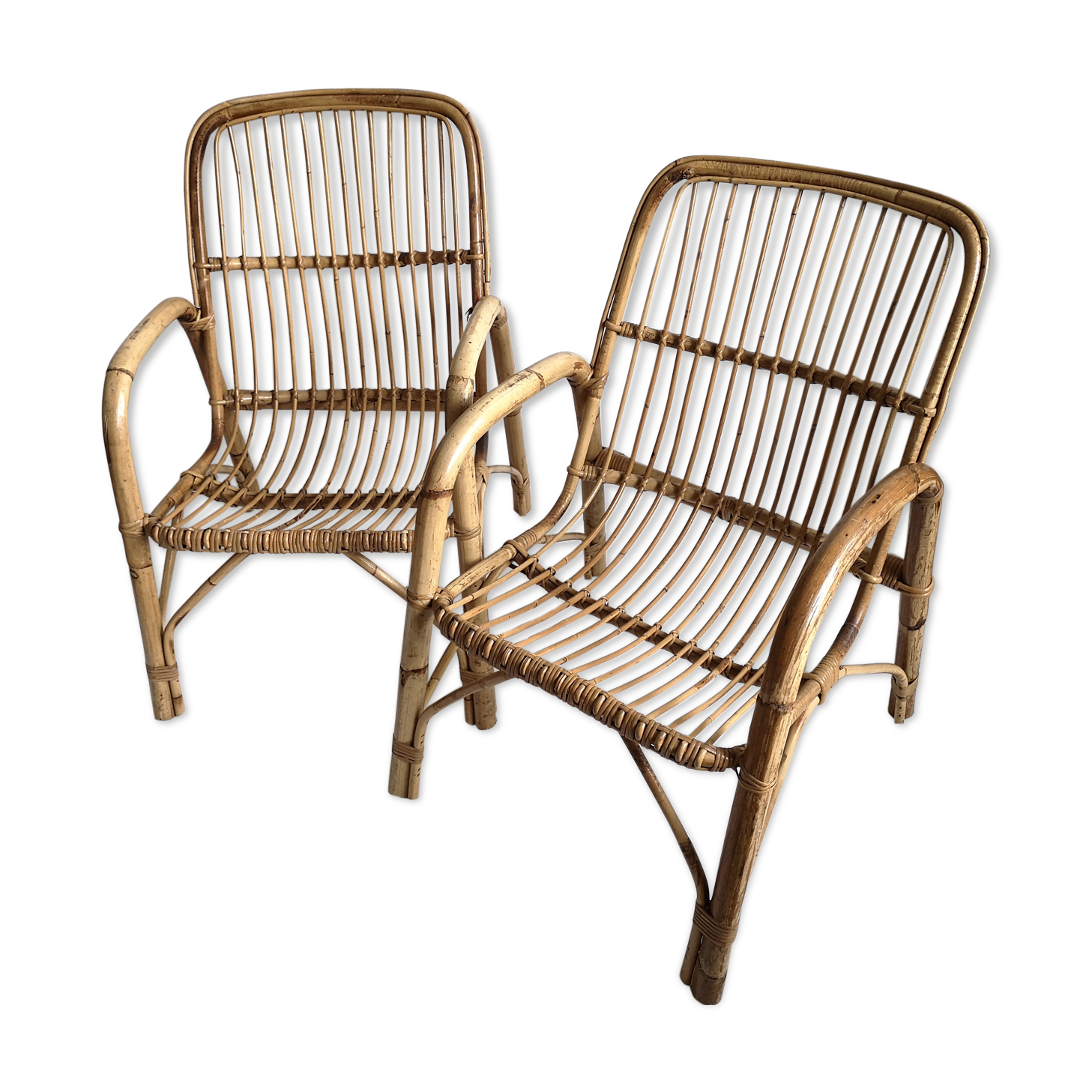Pair of bamboo and rattan armchairs