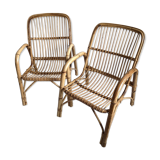Pair of bamboo and rattan armchairs
