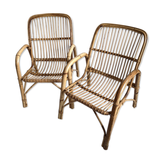 Pair of bamboo and rattan armchairs