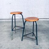 Set of Industrial Green Tripod Stool Set, Belgium, 1950s