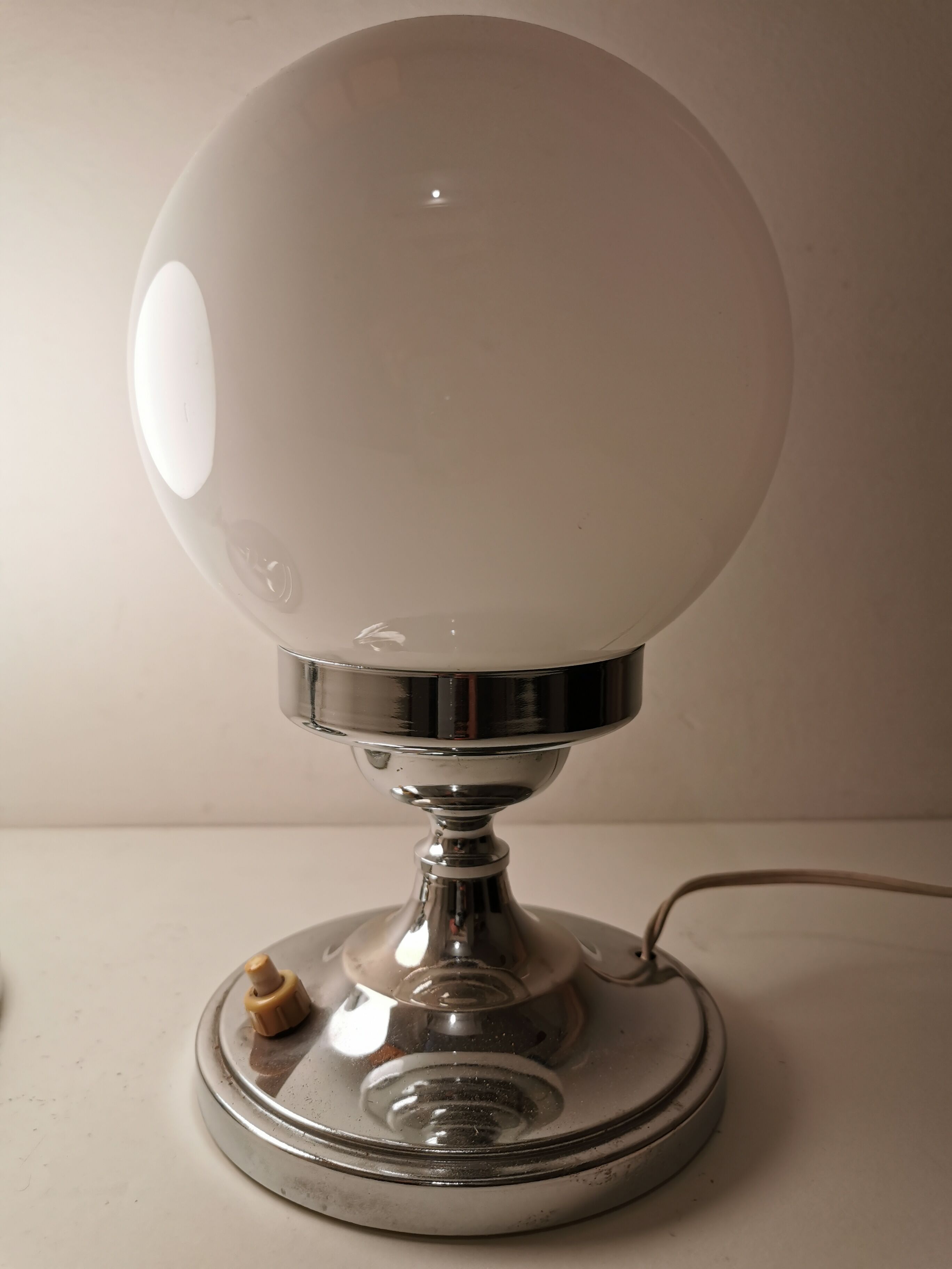 Pair of vintage chrome and opaline bedside lamps from the 1960s