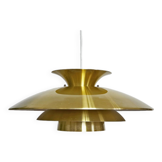 Large pendant light with golden finish by Jeka Metaltryk. Denmark 1970s