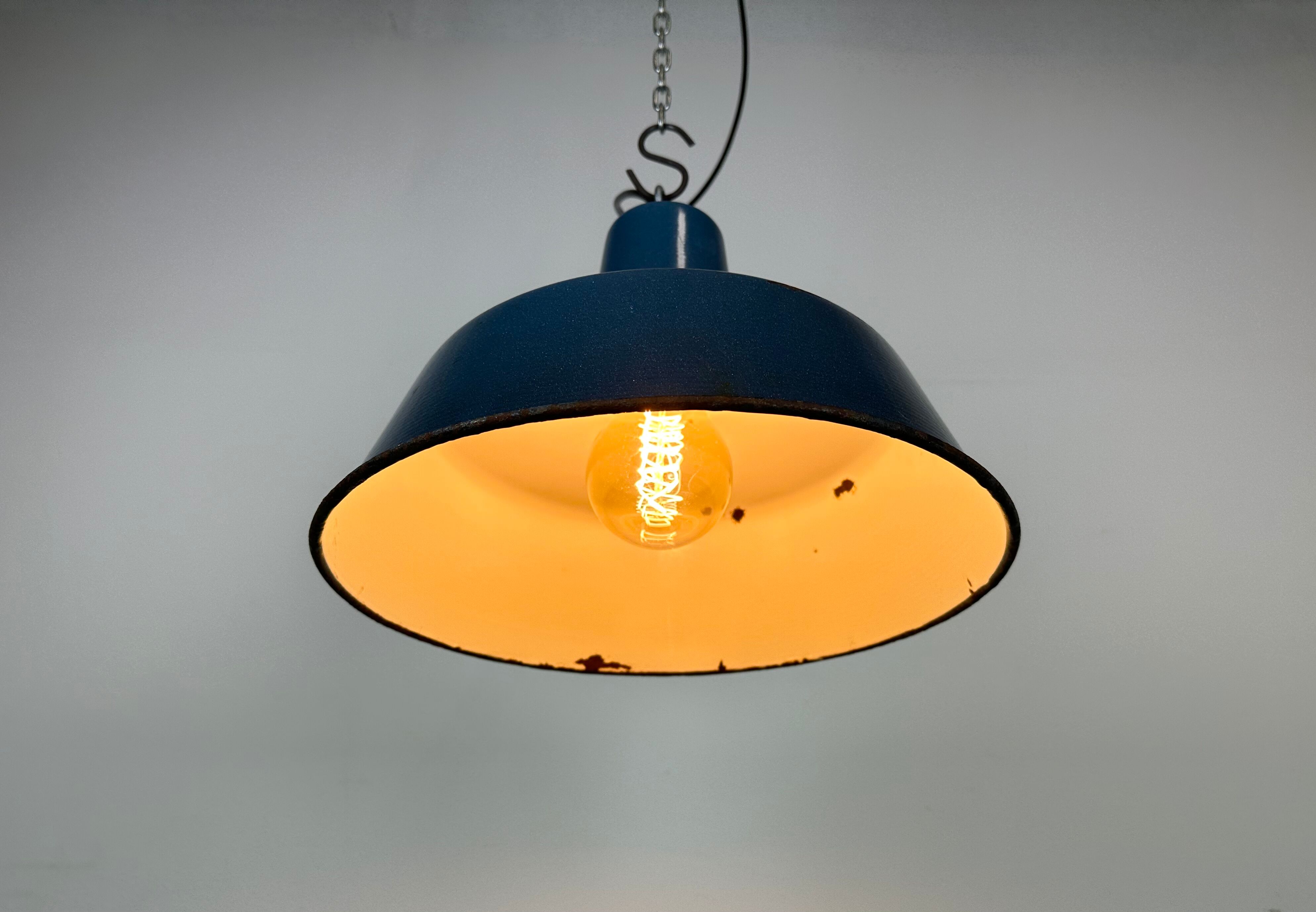 Industrial Blue Enamel Factory Pendant Lamp, 1960s