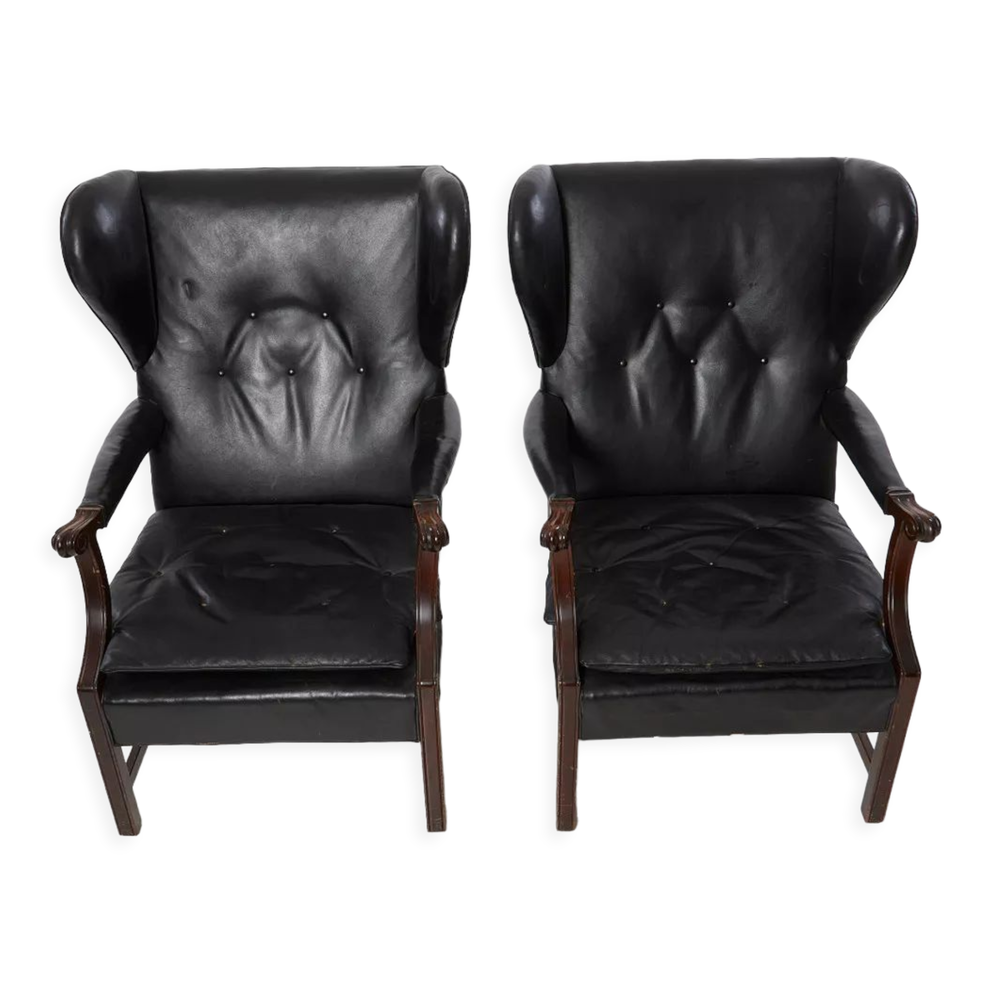 Paires de fauteuils scandinave en cuir noir