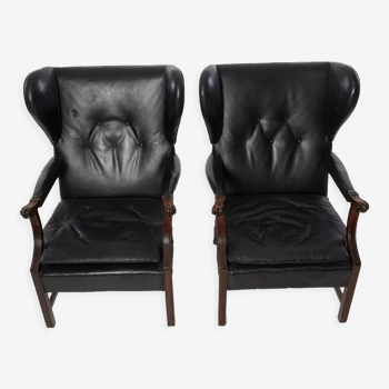 Paires de fauteuils scandinave en cuir noir