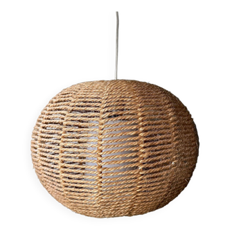 Lampe en sisal du milieu du siècle, lampe boule, lampe suspendue, style cottage Allemagne