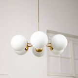 Mid-Century Modern Italian 6-Arm Sputnik Chandelier with Opaline Shades, 19