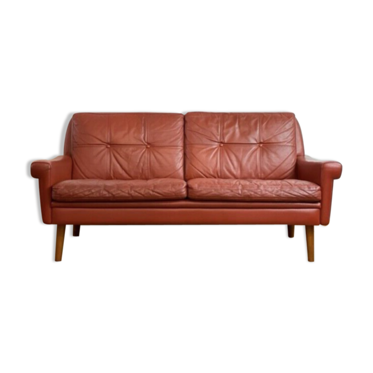 Vintage danish mid century 2 person Svend Skipper cognac sofa 1964