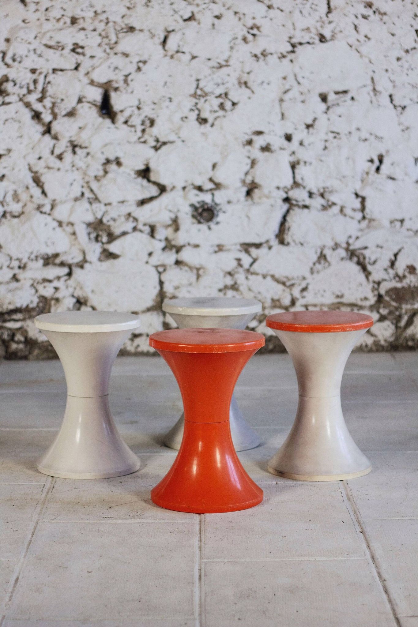 White and dark orange Tam Tam stool by Henry Massonnet for Stamp, 1970.
