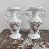 Pair of large 19th century church vases in painted white Paris porcelain