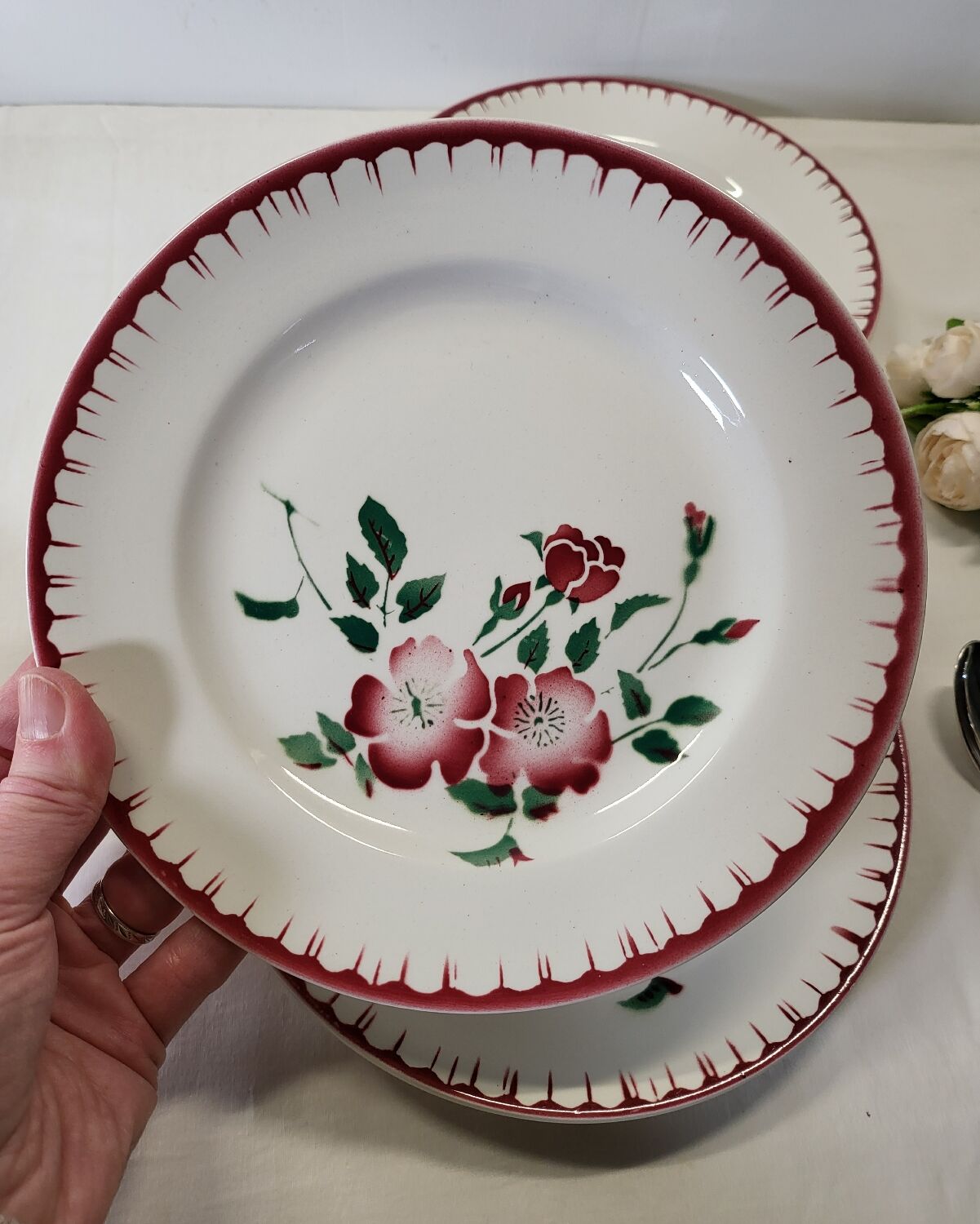 4 assiettes à dessert Sarreguemines épernay faïence vintage